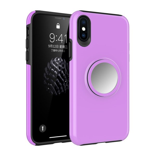 Wholesale iPhone Xr Glossy Pop Up Hybrid Case with Metal Plate (Purple)